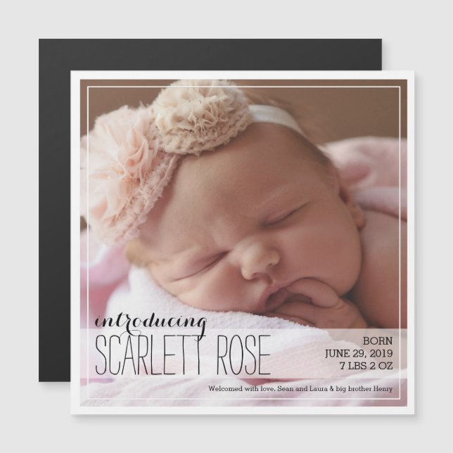 Convite Magnético Anúncio de bebê clássico com foto de Cheio doce (Frente/Verso)