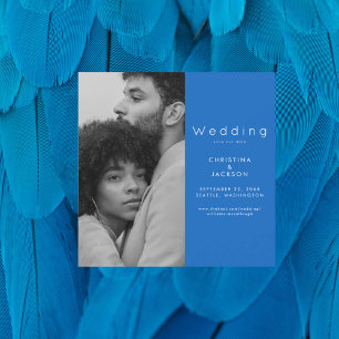 Convite Magnético Anúncio de Data de Casamento com Foto em Azul Safi