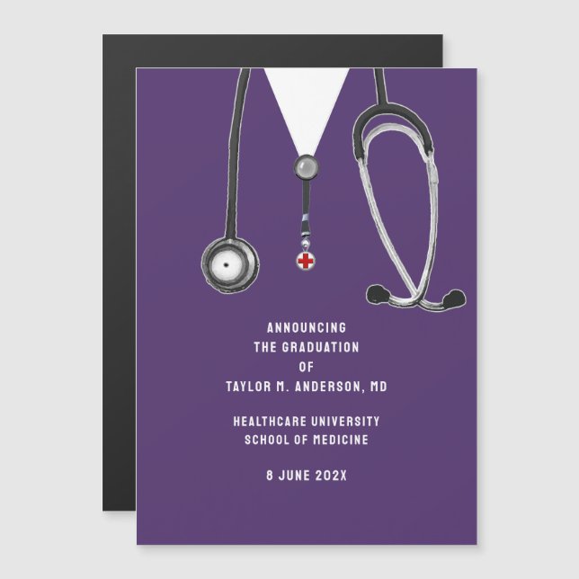 Convite Magnético Anúncio de Formatura da Faculdade de Medicina (Frente/Verso)