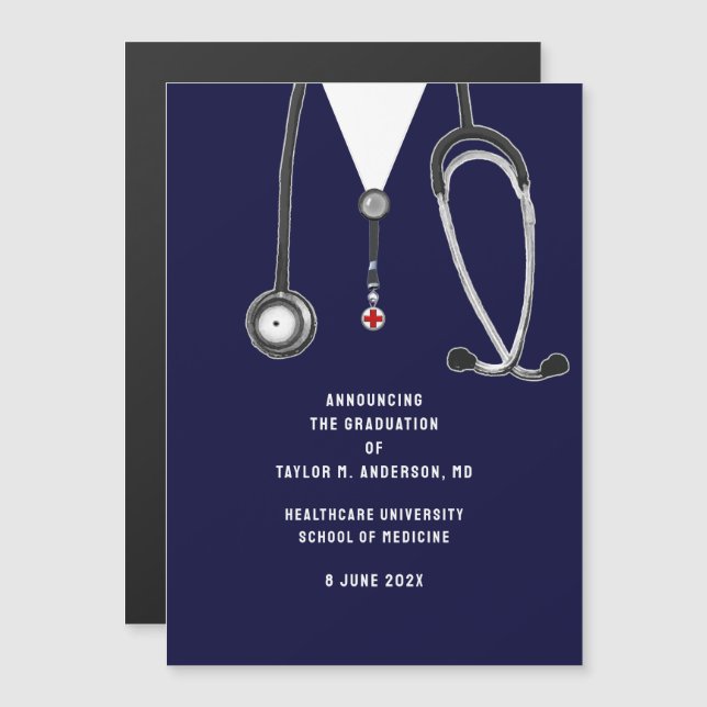 Convite Magnético Anúncio de Formatura da Faculdade de Medicina (Frente/Verso)