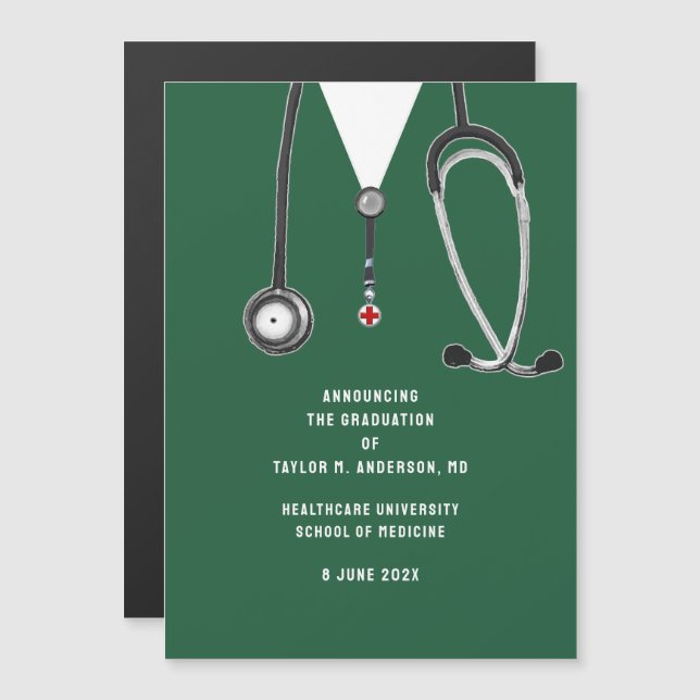 Convite Magnético Anúncio de Formatura da Faculdade de Medicina (Frente/Verso)