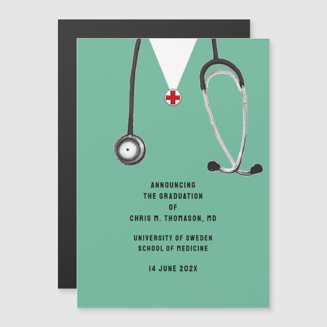 Convite Magnético Anúncio de Formatura da Faculdade de Medicina (Frente/Verso)