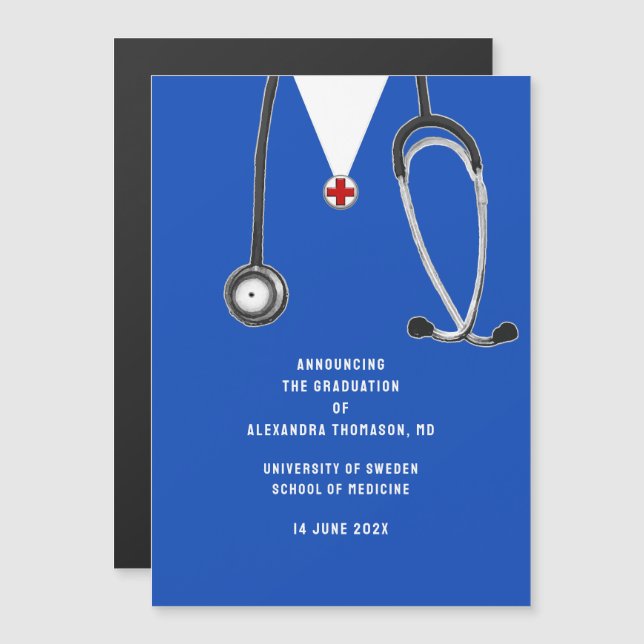 Convite Magnético Anúncio de Formatura da Faculdade de Medicina (Frente/Verso)