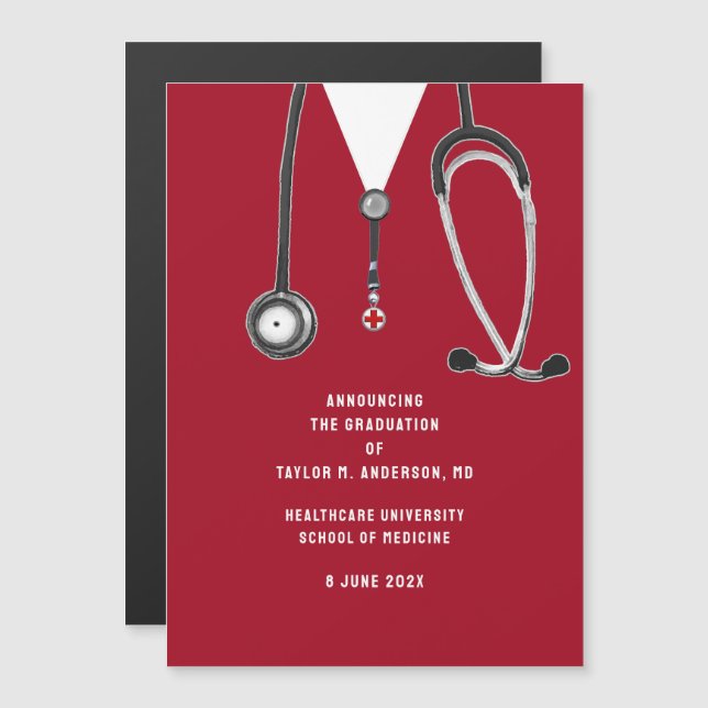 Convite Magnético Anúncio de Formatura da Faculdade de Medicina (Frente/Verso)