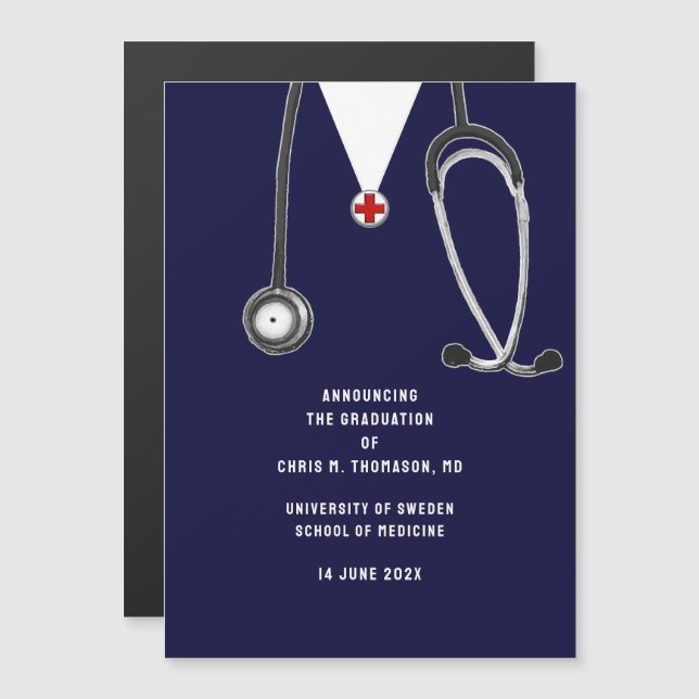 Convite Magnético Anúncio de Formatura da Faculdade de Medicina (Frente/Verso)