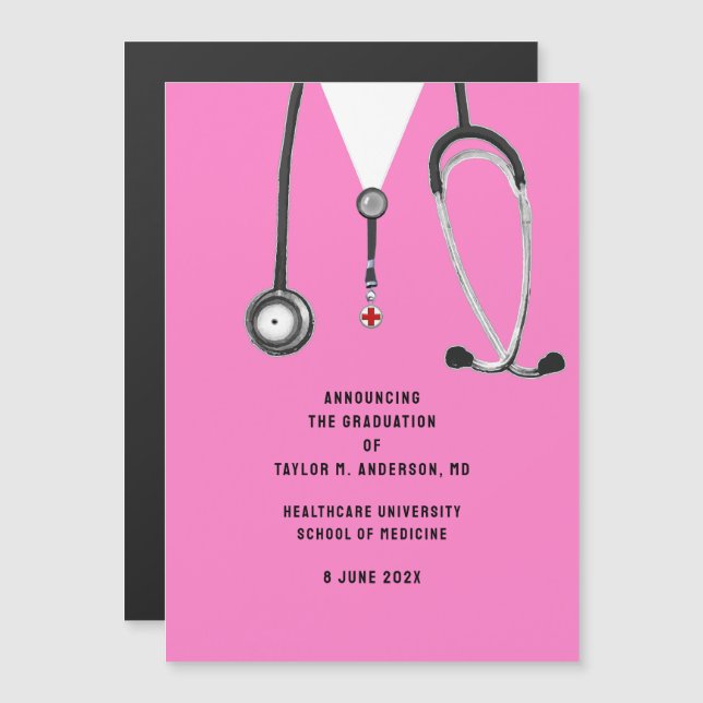 Convite Magnético Anúncio de Formatura da Faculdade de Medicina (Frente/Verso)