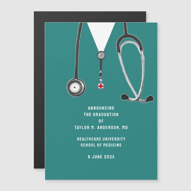 Convite Magnético Anúncio de Formatura da Faculdade de Medicina (Frente/Verso)