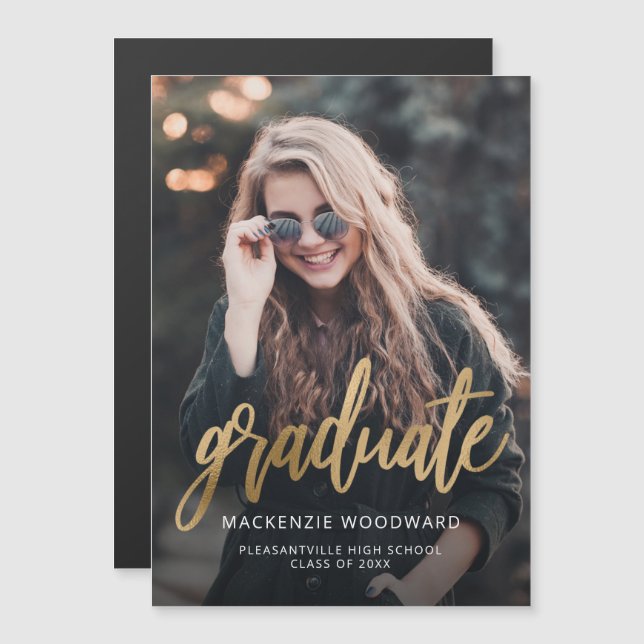 Convite Magnético Anúncio de Formatura Magnético com Rótulo Dourado (Frente/Verso)