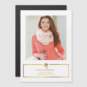 Convite Magnético Anúncio de Foto de Diploma de Graduação Branco e D