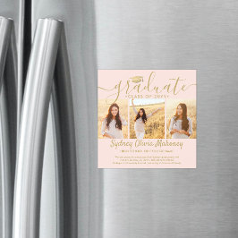 Convite Magnético Anúncio de Foto de Graduação Dourada de Blush Magn