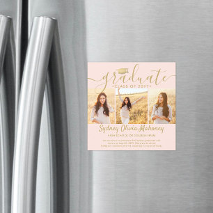 Convite Magnético Anúncio de Foto de Graduação Dourada de Blush Magn