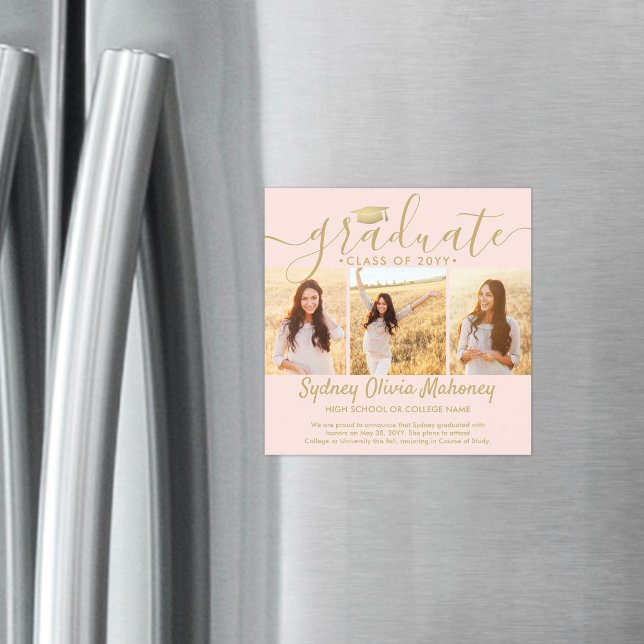 Convite Magnético Anúncio de Foto de Graduação Dourada de Blush Magn (Criador carregado)