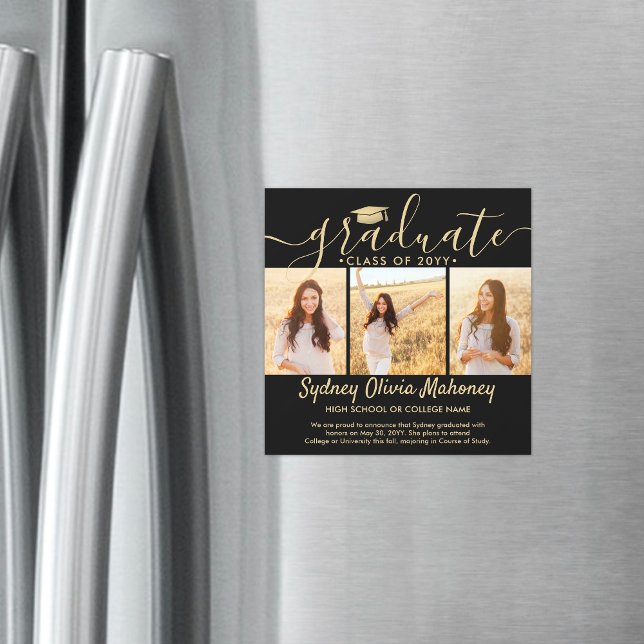 Convite Magnético Anúncio de Foto de Graduação Dourada Magnética Pre (Criador carregado)