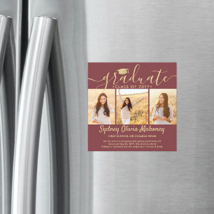 Convite Magnético Anúncio de Foto de Graduação Magnética Burgundy