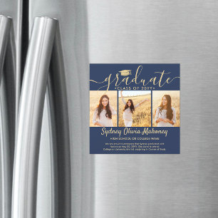 Convite Magnético Anúncio de Foto de Marinho Magnético e Graduação D