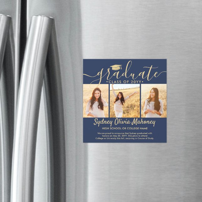 Convite Magnético Anúncio de Foto de Marinho Magnético e Graduação D (Criador carregado)