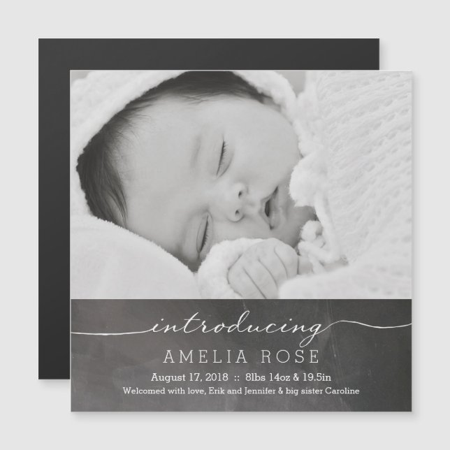 Convite Magnético Anúncio de Foto para Bebê do Cheio Chalkboard (Frente/Verso)