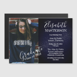 Convite Magnético Anúncio de Graduação com Foto Azul Escuro Chic