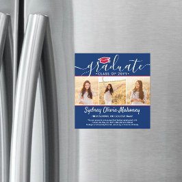 Convite Magnético Anúncio de Graduação de Branco Vermelho Magnético 