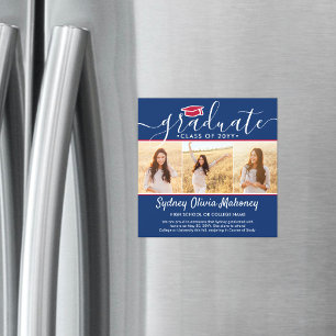 Convite Magnético Anúncio de Graduação de Branco Vermelho Magnético 