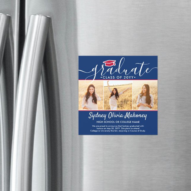 Convite Magnético Anúncio de Graduação de Branco Vermelho Magnético  (Criador carregado)