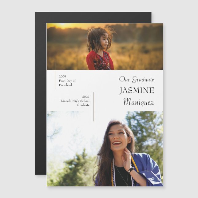 Convite Magnético Anúncio de Graduação do Magnet Modern Então & Agor (Frente/Verso)