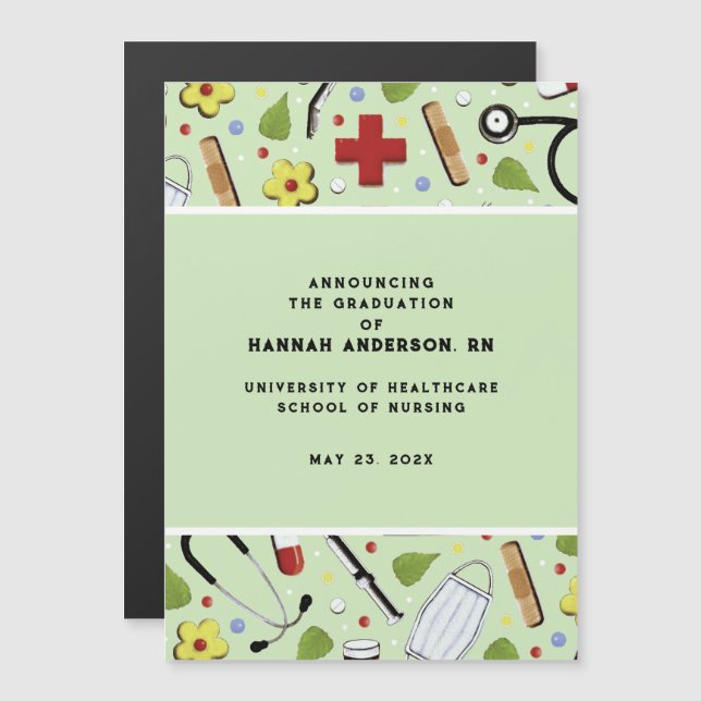 Convite Magnético Anúncio de Graduação na Enfermeira (Frente/Verso)