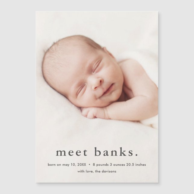 Convite Magnético Anúncio de nascimento de foto do Modern Baby 3 (Frente)