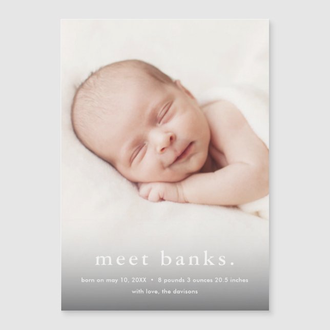 Convite Magnético Anúncio de nascimento de foto do Modern Baby 3 (Frente)
