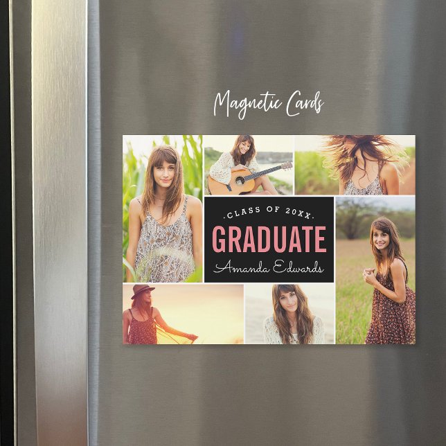 Convite Magnético Anúncios de Graduação da Colagem de Fotos Moderna  (Criador carregado)