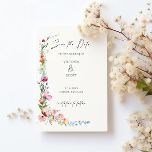 Convite Magnético Aquarela Flor de Campo Caligrafia Salve a Data