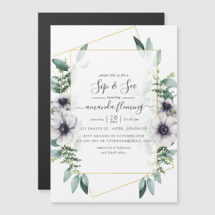 Convite Magnético Aquarela Floral Geométrico de Eucalipto para Sorve