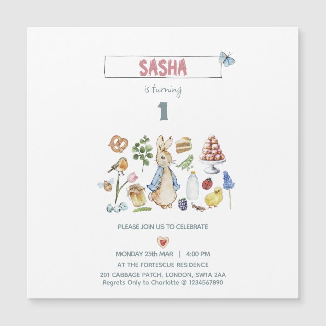 Convite Magnético Aquarela Peter o Rabbit (Frente)