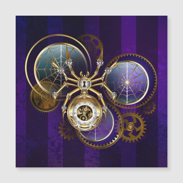 Convite Magnético Aranha Steampunk em Fundo Roxo (Frente)