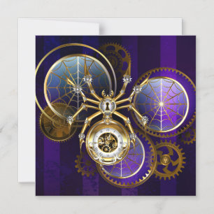 Convite Magnético Aranha Steampunk em Fundo Roxo