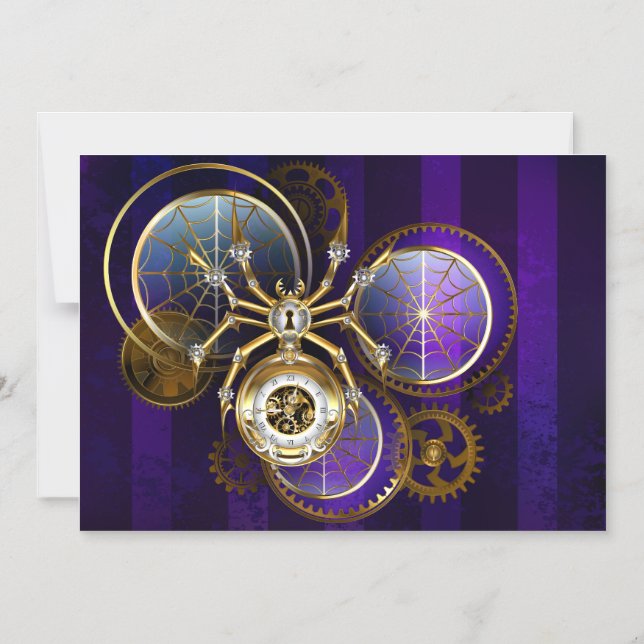 Convite Magnético Aranha Steampunk em Fundo Roxo (Frente)