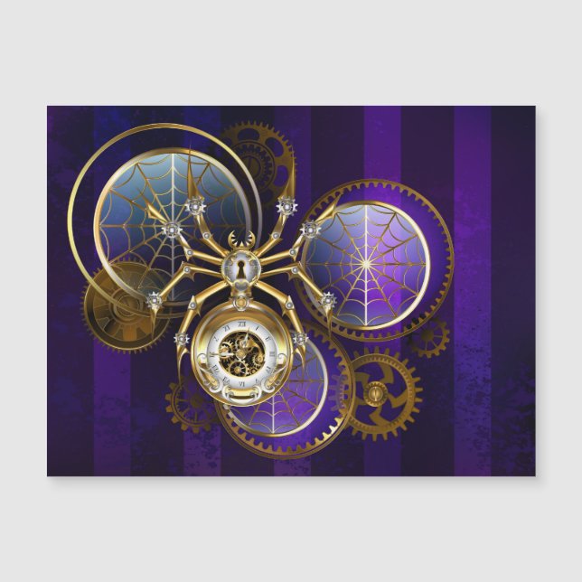 Convite Magnético Aranha Steampunk em Fundo Roxo (Frente)