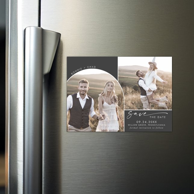 Convite Magnético Arca Modern Boho | Cinza 2 Foto para salvar a data (Criador carregado)