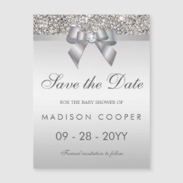 Convite Magnético Arco Faux Silver Sequins Salvar O Chá de fraldas D