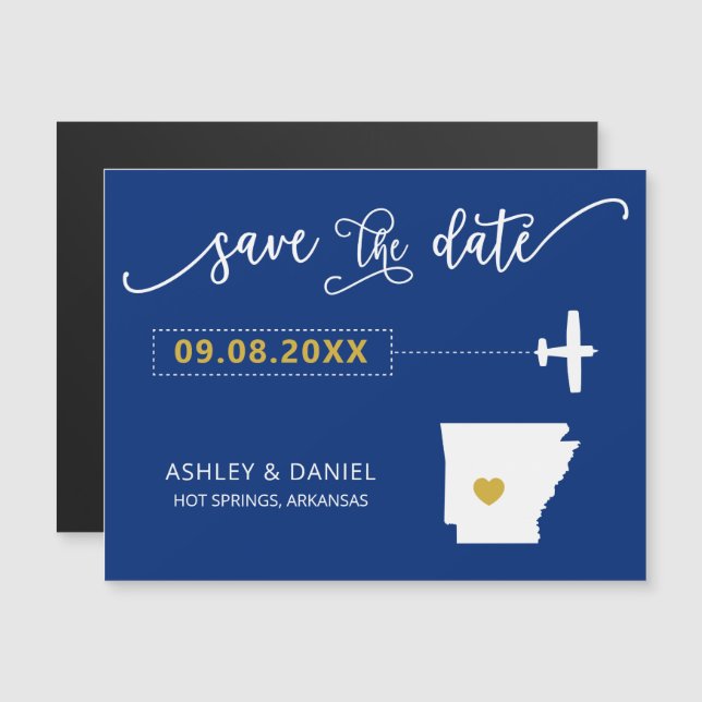 Convite Magnético Arkansas Wedding Save the Date Card, Map (Frente/Verso)