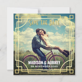 Convite Magnético Art Deco Add Your Photo Save the Date Dourado Gats