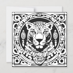 Convite Magnético Arte de Máscara Tribal Jaguar no Estilo Maia Antig
