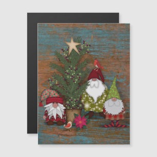 Convite Magnético Árvore de Natal Folclórica e Decoração de Gnomos