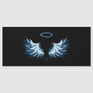 Convite Magnético Asas de Anjo Azuis Brilhantes em fundo preto