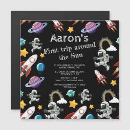 Convite Magnético Astronauta Espacial - Primeira Festa de aniversári