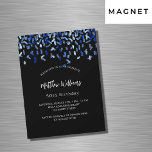 Convite Magnético Azul, marinho preto, luxo de confete azul<br><div class="desc">Um moderno,  elegante e convite. Um fundo preto decorado com confete azul. Personalize e adicione um nome e detalhes. Texto branco.</div>