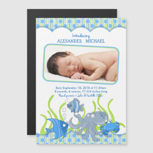 Convite Magnético Baby Boy embaixo do anúncio de nascimento do mar