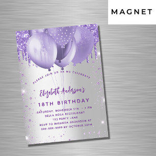 Convite Magnético Balões de luxo com violeta de prata de aniversário
