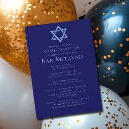 Convite Magnético Bar Mitzvah Artístico Estrela de Davi Azul Festa