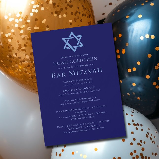 Convite Magnético Bar Mitzvah Artístico Estrela de Davi Azul Festa (Criador carregado)